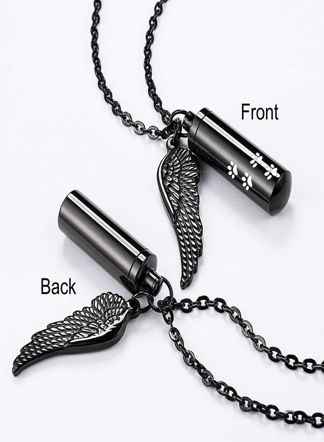 abooxiu Cylinder Cremation Necklace for Pet Ashes Urn Necklace with Angel Wing Pet Paw Ashes Necklace for Dog/Cat Pet Memorial Keepsake Jewelry - Image 2
